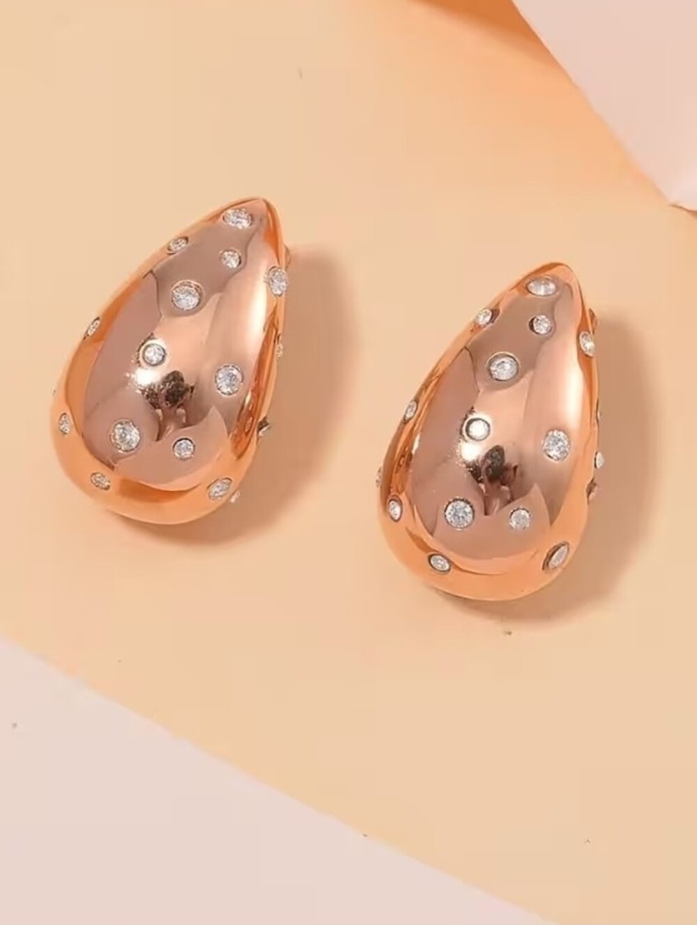 Rose Gold Teardrop Crystal Stud Earrings - Picture 1 of 9